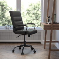 Flash Furniture GO-2286M-BK-BK-GG Mid-Back Black LeatherSoft Executive Swivel Office Chair with Black Frame and Arms